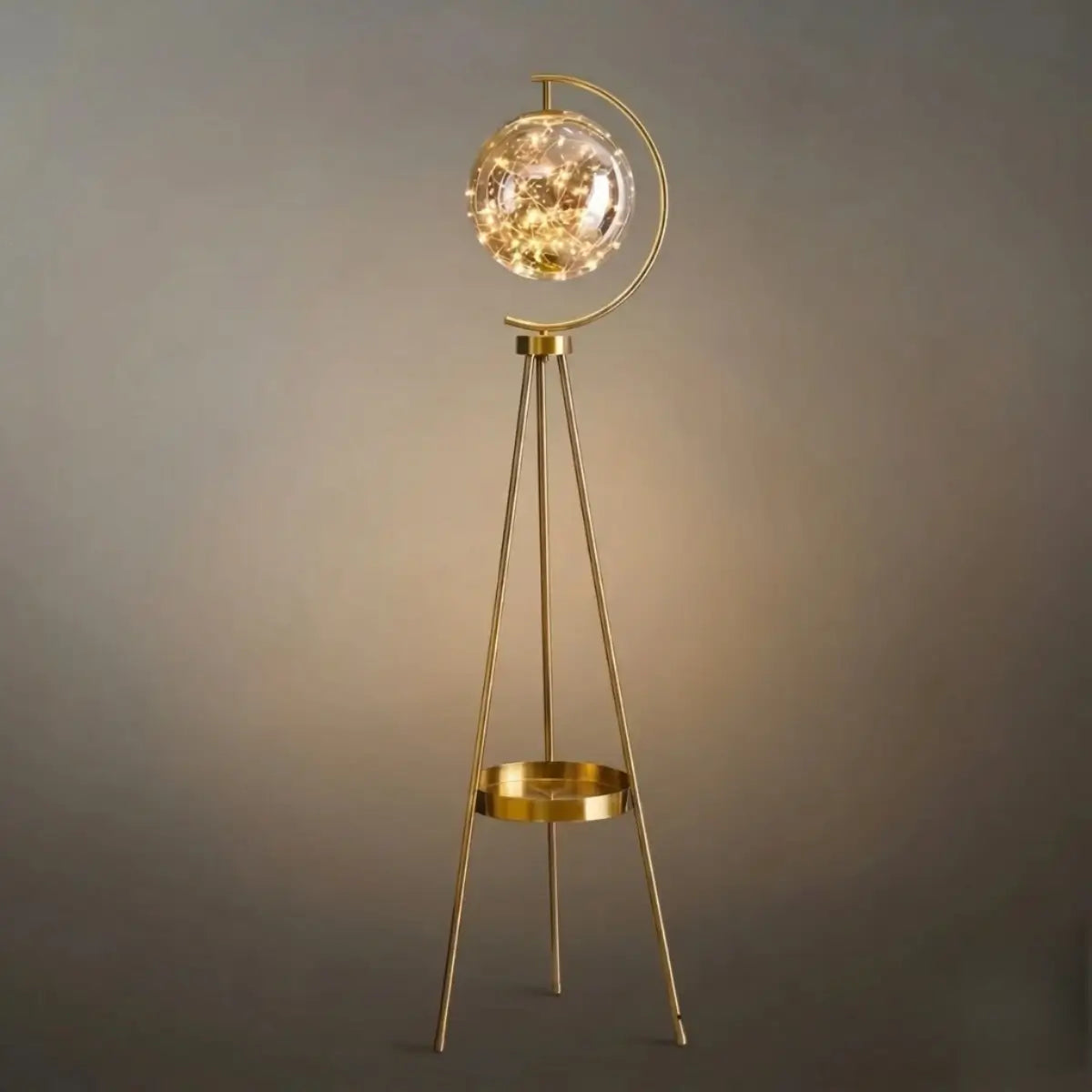 Modern Glass Ball Tripod Floor Lamp with Tray -- Gold or Black